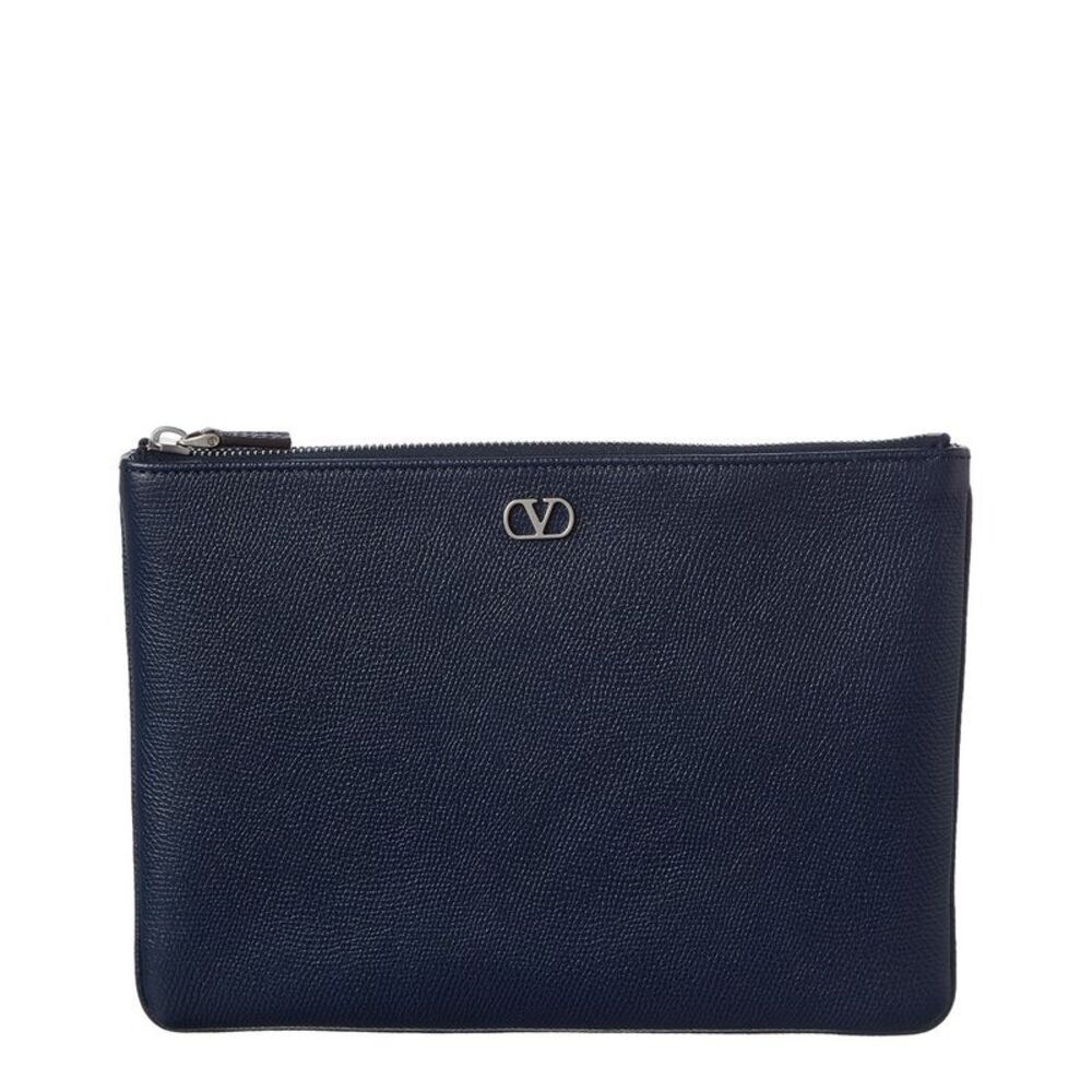 Valentino Vlogo Signature Leather Pouch, Blue